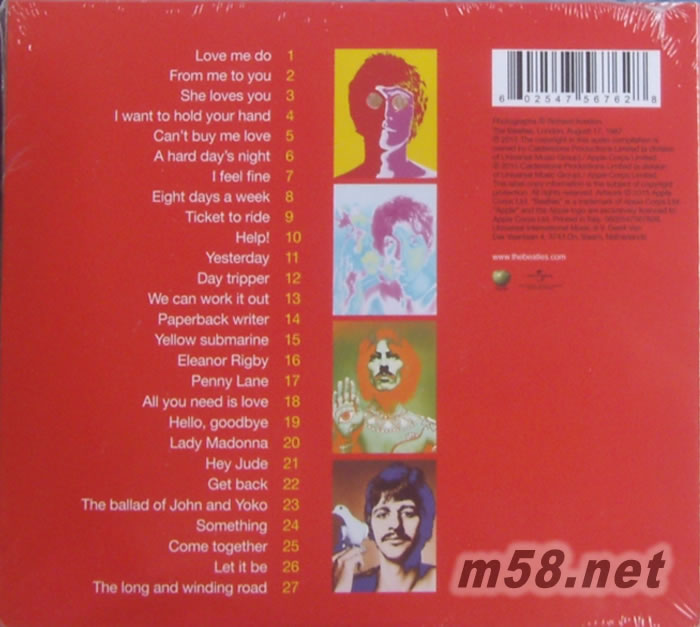 THE BEATLES 1 (精選27首紅色封面) 美版專輯背面圖片