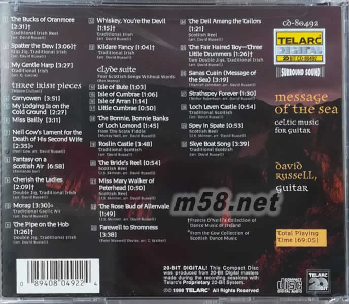 Message of the Sea . Celtic Music for Guitar 來自海洋的消息專輯背面圖片
