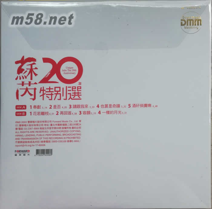 蘇芮20年特別選 (黑膠限量版)專輯背面圖片