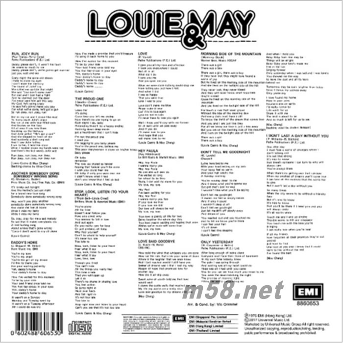 Louie Castro & May Cheng.BTB - Louie & May (1976) CD首度出版 賈思樂(lè) 鄭寶雯 環(huán)球復(fù)黑王專輯背面圖片