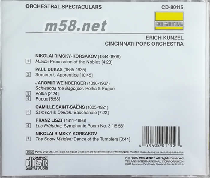 ORCHESTRAL SPECTACULAR 華麗的管弦樂曲專輯背面圖片