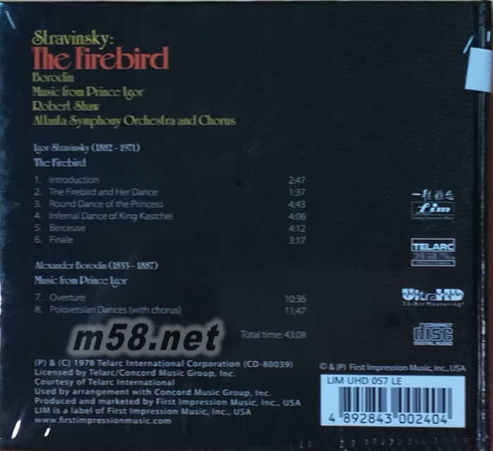 Stravinsky: The Firebird 火鳥 ULTRAHD(限量版)專輯背面圖片