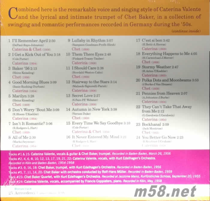 Caterina Valente & Chet Baker 小號與吉他 I ll Remember April專輯背面圖片