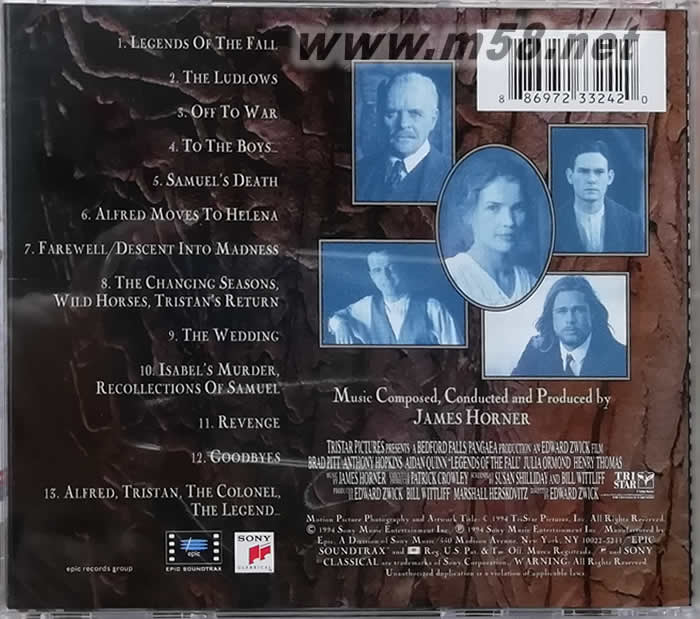 LEGENDS OF THE FALL 燃情歲月 電影原聲專輯背面圖片