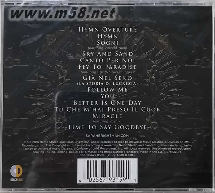 HYMN 天籟詩篇(歐版)專輯背面圖片