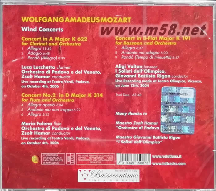 Mozart Wind Concerts 單簧管、長笛與巴松管專輯背面圖片