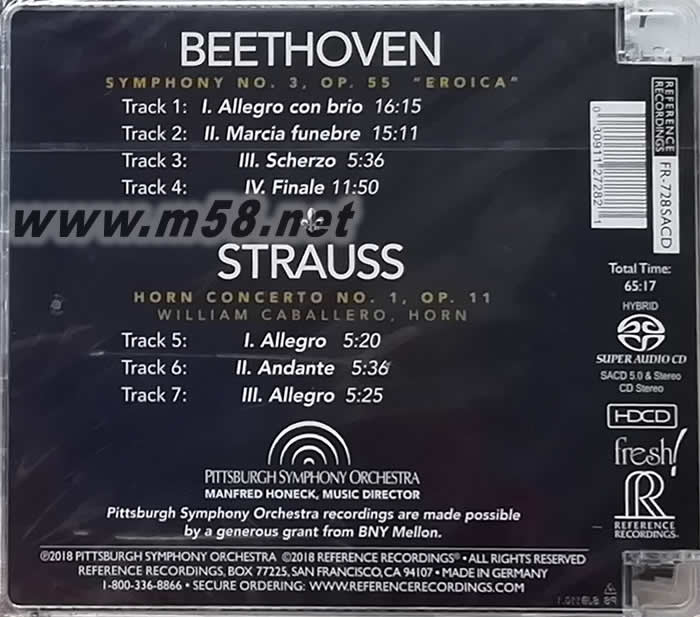 貝多芬第三交響曲(英雄)史特勞斯(法國號第一協(xié)奏曲)STRAUSS HORN CONCERTO NO,1 SACD專輯背面圖片