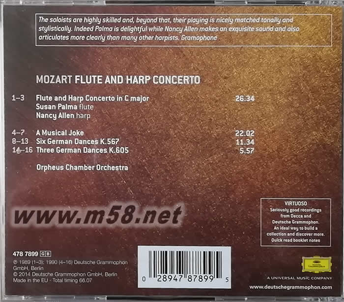 Mozart:Flute And Harp Concerto莫扎特:長笛與豎琴協奏曲 VIRTUOSO大師系列專輯背面圖片