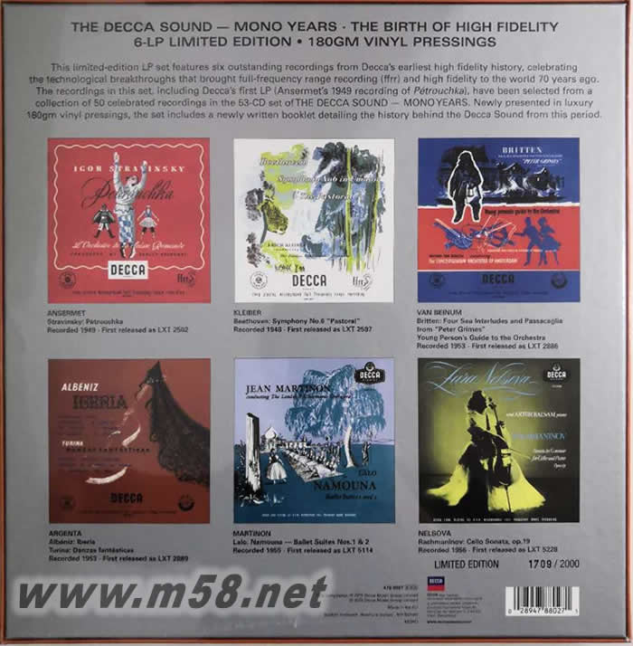 迪卡之聲 單聲道錄音時代 高傳真錄音的誕生 DECCA SOUND THE BIRTH OF HIGH FIDELITY 6 CLASSIC MONO LPS(黑膠大套裝)限量版 紅色專輯背面圖片
