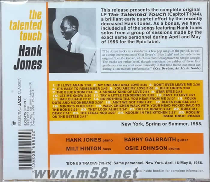 爵士鋼琴四重奏Talented Touch 天才之觸(爵士大師五星系列)專輯背面圖片