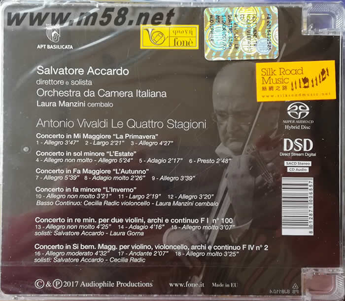 阿卡多演繹維瓦爾第的 四季ANTONIO VIVALDI LE QUATTRO STAGIONI SACD專輯背面圖片