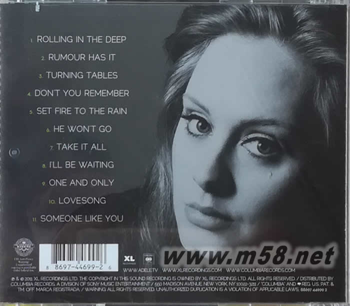 21愛黛兒二十一歲專輯背面圖片