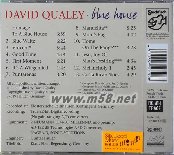 大衛 哥利 DAVID QUALEY - 蔚藍的小屋 CD 德版專輯背面圖片