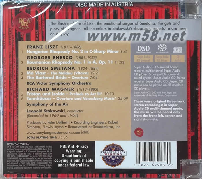 RHAPSODIES STOKOWSKI 匈牙利狂想曲史托考夫斯基 白頭佬 SACD特惠專輯背面圖片