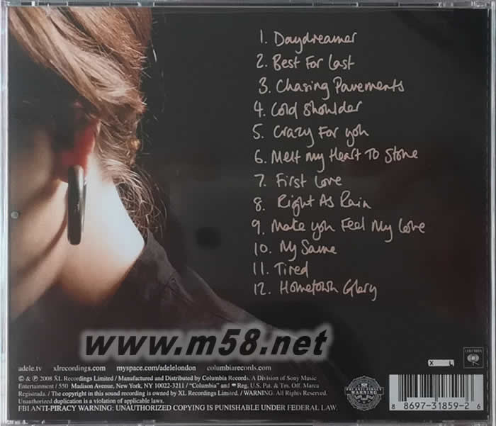 ADELE 19 美版專輯背面圖片