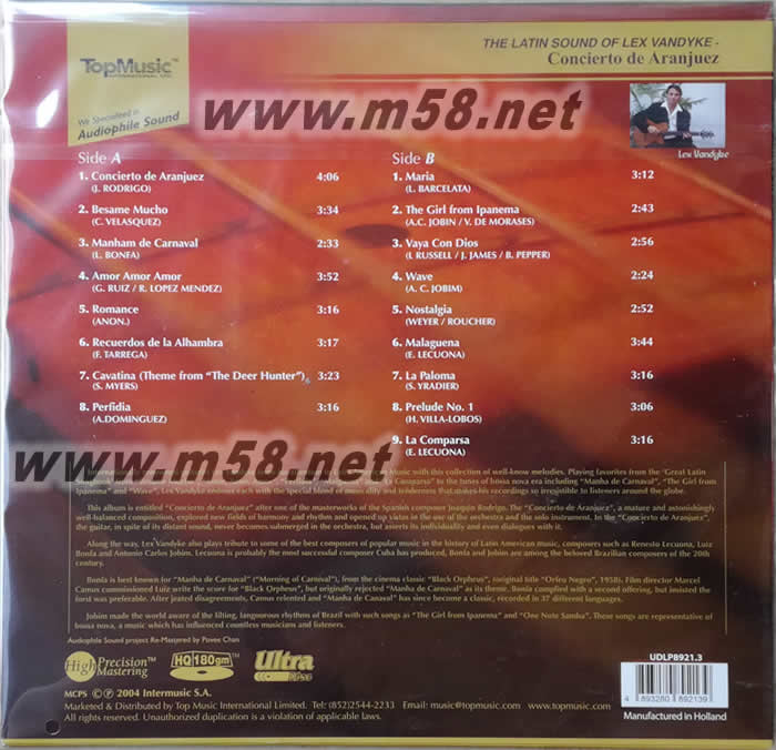 拉丁情人 THE LATIN SOUND OF LEX VAANDYKE CONDIERTO DE ARANJUEZ(黑膠)黑膠背面圖片