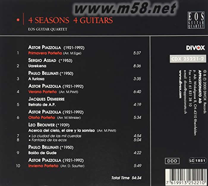 PIAZZOLLA 4 Seasons 4 Guitar 皮亞佐拉 拉丁四季-古典吉他四重奏的震撼專輯背圖片