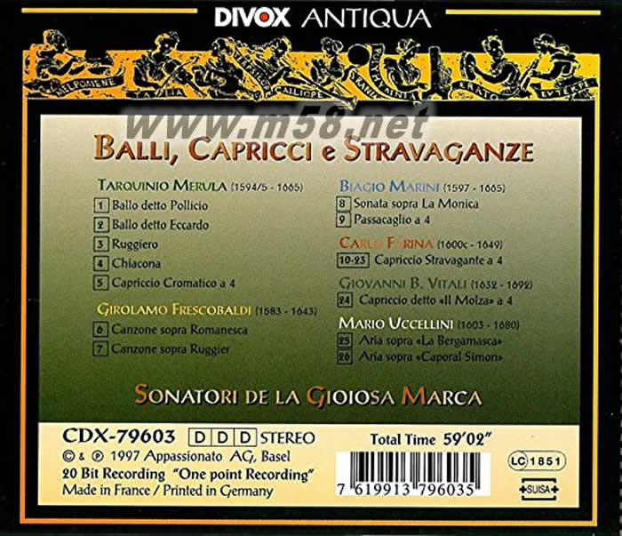 十七世紀(jì)意大利弦樂作品集Balli, Capricci and Stravaganze: 17th Century Italian Music for Strings專輯背面圖片