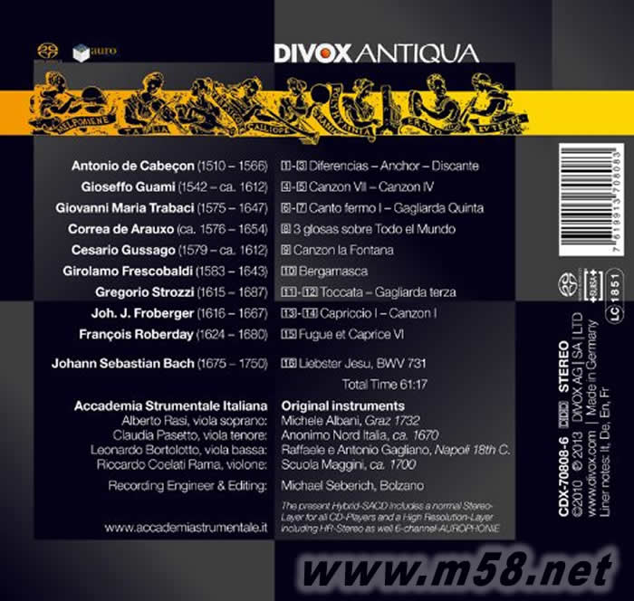 E Per Con Di Viole ACCADEMIA STRUMENTALE ITALIANA SACD專輯背面圖片