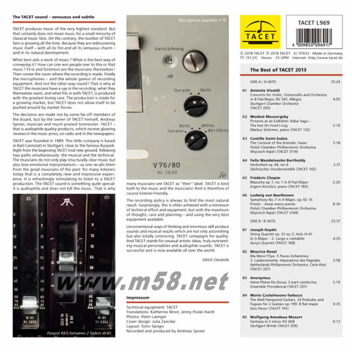 發燒再現 真空管 - 膽咪2013精選 BEST OF TACET 2013 180g 33RPM LP 黑膠專輯背面圖片