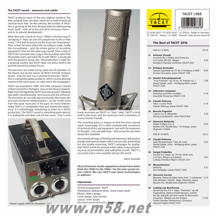 膽咪精選2016 TACET 2016 180g 33RPM LP 發燒美樂 真空管 黑膠專輯背面圖片