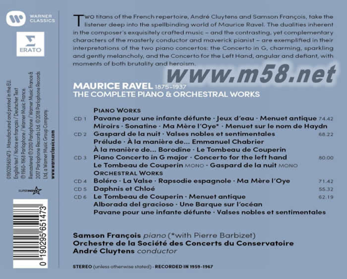COMPLETE PIANO & ORCHESTRAL WORKS 世紀典藏超值盒 拉威爾:鋼琴與管弦樂作品全集 6CD專輯背面圖片