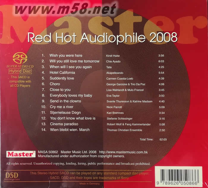明達火熱發燒碟 Red Hot Audiophile 2008 明達頂級發燒精選 SACD專輯背面圖片