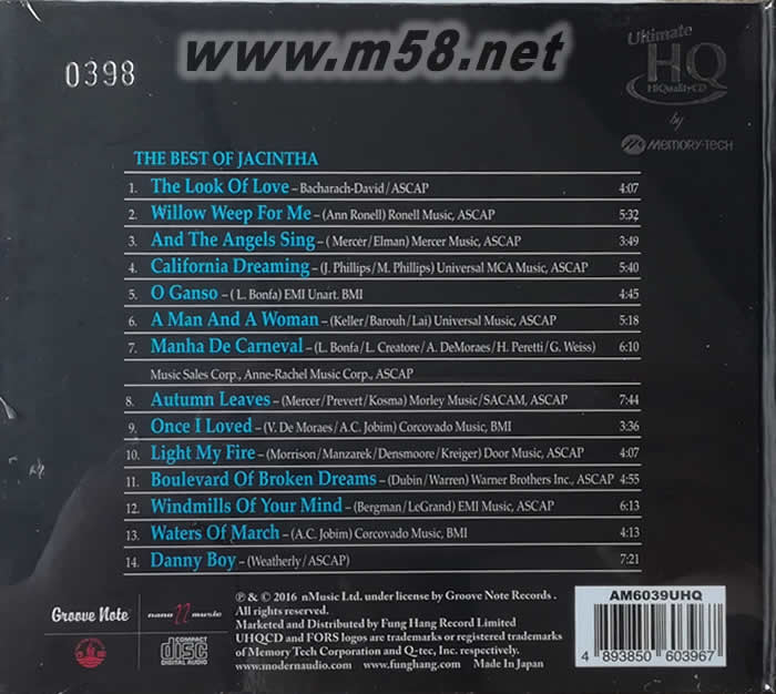 BEST OF JACINTHA 精選 UHQCD專(zhuān)輯背面圖片