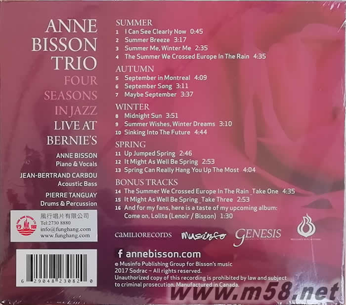 Anne Bisson Trio Four Seasons in Jazz 安妮比森 四季 (劉漢盛推介)專輯背面圖片