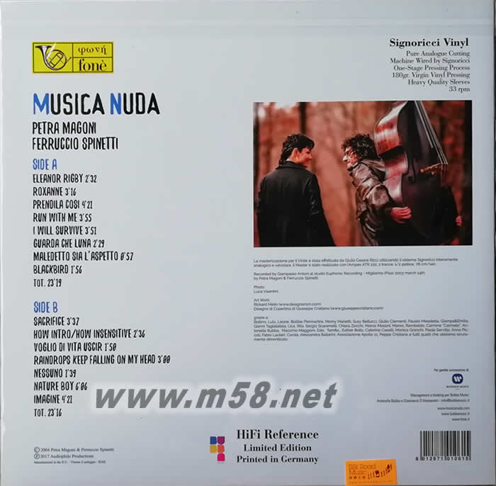 純粹音樂 Musica Nuda 黑膠 限量版專輯背面圖片