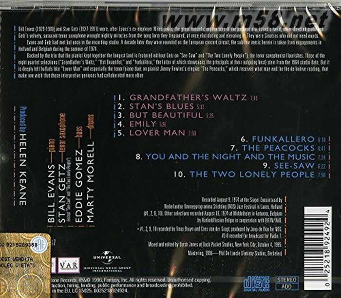 Bill Evans and Stan Getz - But Beautiful專輯背面圖片