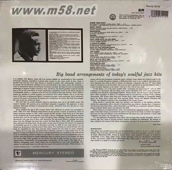 Quincy Jones Plays Hip Hits 昆西·瓊斯演奏他的街頭舞曲 180g 33RPM LP 黑膠專輯背面圖片