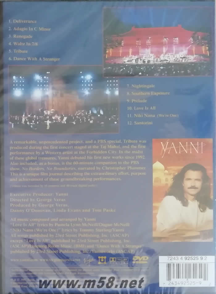 Yanni雅尼:TRIBUTE紫禁城 DVDDVD背面圖片