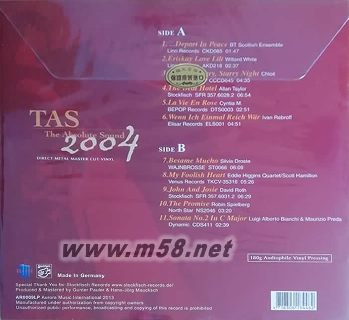 TAS 絕對的聲音LP 2004 180g 33RPM LP 黑膠 限量版專輯背面圖片