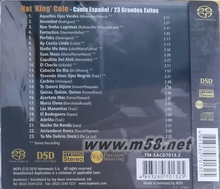 西班牙專輯 混合層立體聲Spanish Hybrid Stereo SACD專輯背面圖片