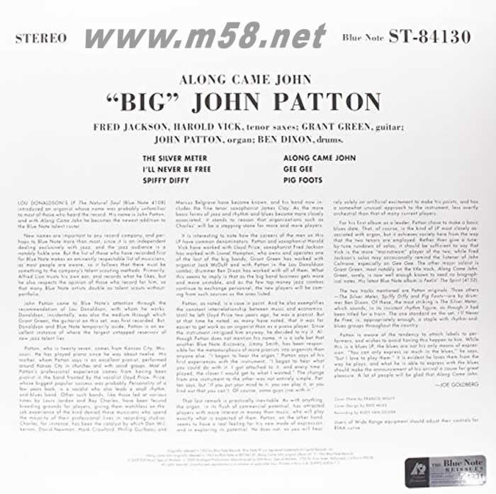 Along Came John 180g 33RPM LP 黑膠專輯背面圖片