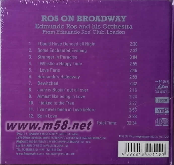 ROS ON BROADWAY在百老匯XRCD (紫色封面)專輯背面圖片
