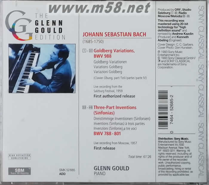 Bach:Goldberg & Inventions(Live In Salzburg & Moscow)巴哈:郭德堡變奏曲(薩爾茲堡&莫斯科現場音樂會)專輯背面圖片