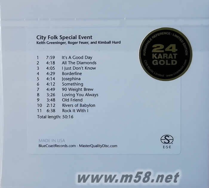 KEITH GREENINGER CITY FOLK - SPECIAL EVENT 18 MARCH 2012 MQD (城市民歌)藍岸精選系列 MQDCD專輯背面圖片