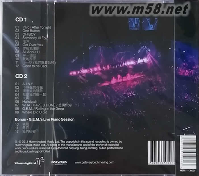 G.E.M. X.X.X. LIVE (2CD)專輯背面圖片
