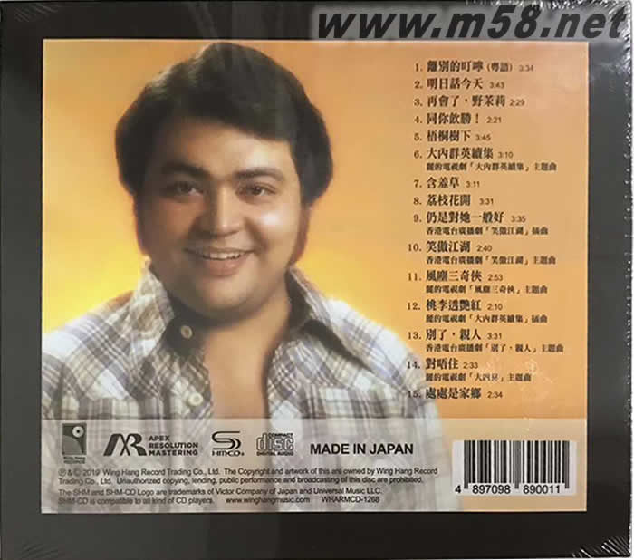 張偉文 ARMSHMCD精選15首 限量版專輯背面圖片