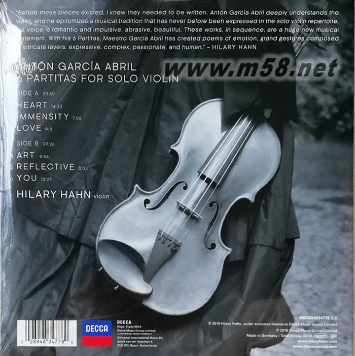 六首組曲 ANTON GARCIA ABRIL: 6 Partitas (Vinyl)黑膠專輯背面圖片