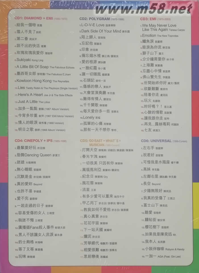 慶祝環球寶麗金與港結緣45年 環球志101套裝 45TH ANNIVERSARY CELEBRATION 6CDs 套裝專輯背面圖片