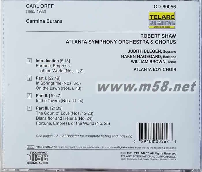 奧爾夫 布蘭詩歌ROBERT SHAW專輯背面圖片