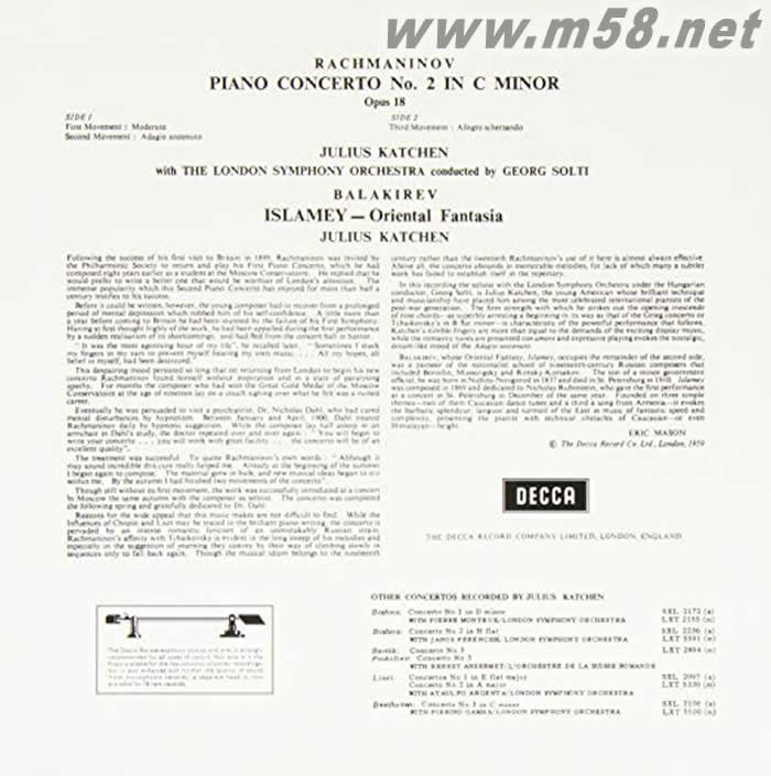 Piano Concerto 2 / Islamey黑膠唱片拉赫瑪尼諾夫:第2鋼琴協(xié)奏曲,巴拉基雷夫:鋼琴幻想曲(伊士拉美)專輯背面圖片