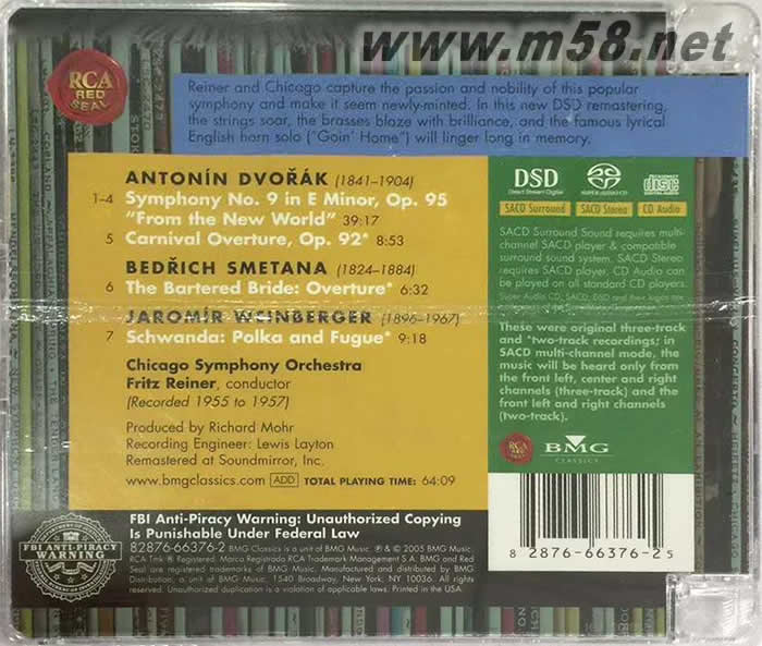 德沃夏克 第九交響曲 新世界 DVORAK NEW WORLD SYMPHONY SACD特惠專輯背面圖片