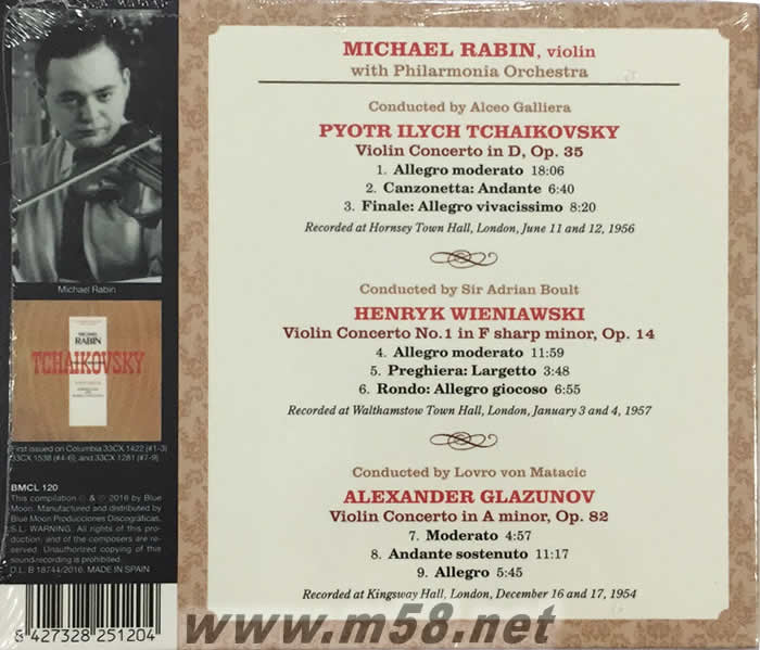 拉賓 Tchaikovsky Violin Concerto (經典代表)專輯背面圖片