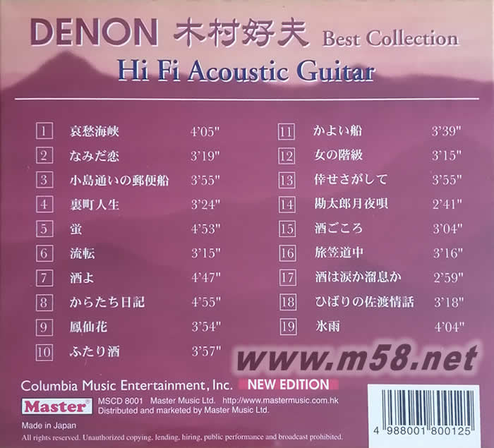 BEST COLLECTION 天龍HIFI木結他木村好夫精選好歌(紅色封面)專輯背面圖片