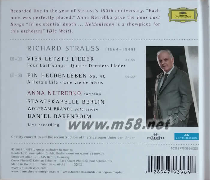 R. Strauss: Four Last Songs Ein Heldenleben (Hardcover Version)專(zhuān)輯背面圖片