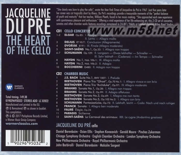 杜普蕾 逝世三十周年紀(jì)念精選 大提琴之心 The Heart of the Cello專輯背面圖片